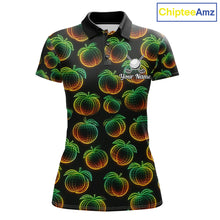 Load image into Gallery viewer, Funny Neon Colorful Peach In Dark Golf Women's Polo Shirt,  Funny Fruit Pattern Polo Top NHT578