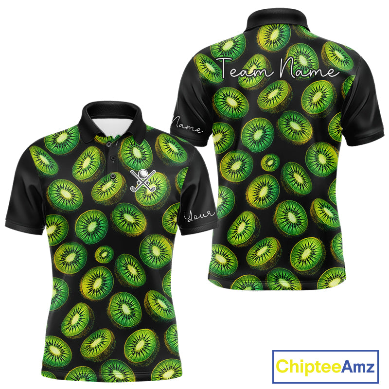 Funny Colorful Kiwi In Dark Golf Men's Polo Shirt,  Funny Fruit Pattern Polo Top NHT579