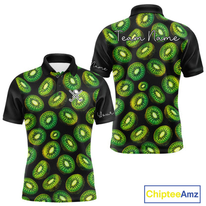 Funny Colorful Kiwi In Dark Golf Men's Polo Shirt,  Funny Fruit Pattern Polo Top NHT579