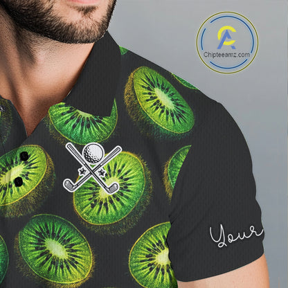 Funny Colorful Kiwi In Dark Golf Men's Polo Shirt,  Funny Fruit Pattern Polo Top NHT579
