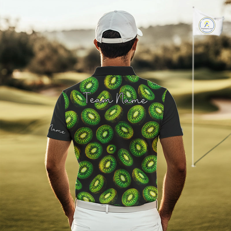 Funny Colorful Kiwi In Dark Golf Men's Polo Shirt,  Funny Fruit Pattern Polo Top NHT579