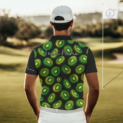 Funny Colorful Kiwi In Dark Golf Men's Polo Shirt,  Funny Fruit Pattern Polo Top NHT579