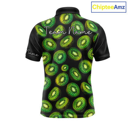 Funny Colorful Kiwi In Dark Golf Men's Polo Shirt,  Funny Fruit Pattern Polo Top NHT579