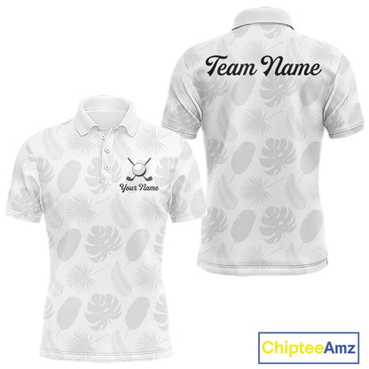 Mens Golf Polo Shirts Custom Gray Tropical Leaves Golf Shirts, Best Mens Golf Wears NHT783