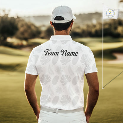 Mens Golf Polo Shirts Custom Gray Tropical Leaves Golf Shirts, Best Mens Golf Wears NHT783