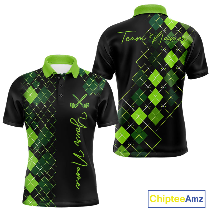 Mens Golf Polo Shirt Argyle Pattern Golf Shirts For Mens Funny White Green Golf Gifts NHT788
