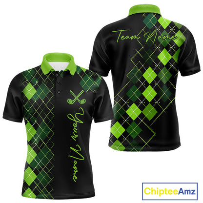 Mens Golf Polo Shirt Argyle Pattern Golf Shirts For Mens Funny White Green Golf Gifts NHT788