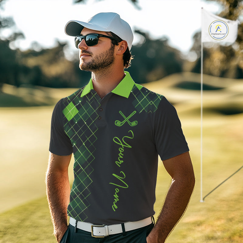 Mens Golf Polo Shirt Argyle Pattern Golf Shirts For Mens Funny White Green Golf Gifts NHT788