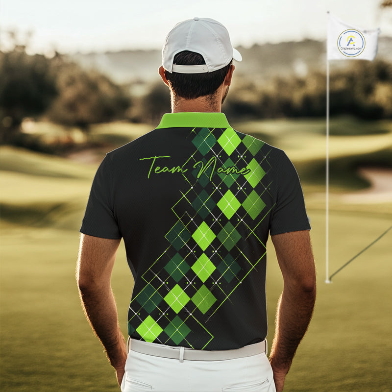 Mens Golf Polo Shirt Argyle Pattern Golf Shirts For Mens Funny White Green Golf Gifts NHT788