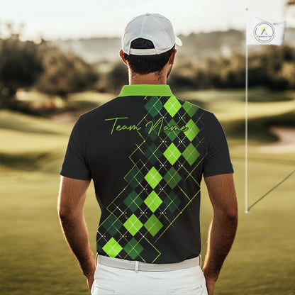Mens Golf Polo Shirt Argyle Pattern Golf Shirts For Mens Funny White Green Golf Gifts NHT788