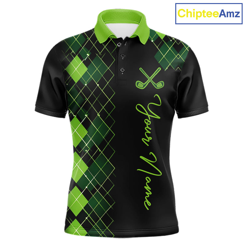 Mens Golf Polo Shirt Argyle Pattern Golf Shirts For Mens Funny White Green Golf Gifts NHT788