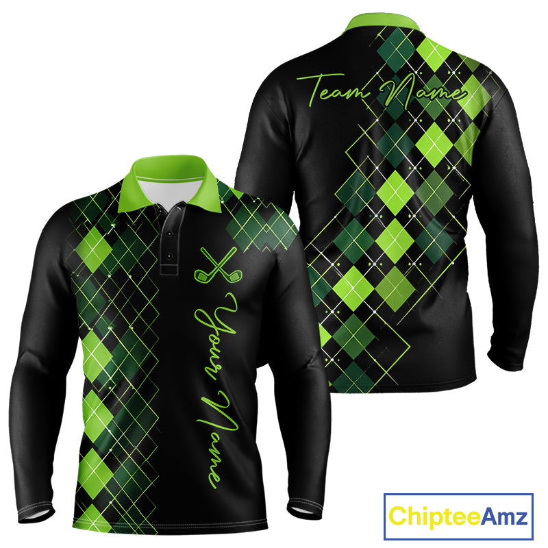 Mens Golf Polo Shirt Argyle Pattern Golf Shirts For Mens Funny White Green Golf Gifts NHT788