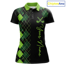 Load image into Gallery viewer, Womens Golf Polo Shirt Argyle Pattern Golf Shirts For Womens Funny White Green Golf Gifts NHT788