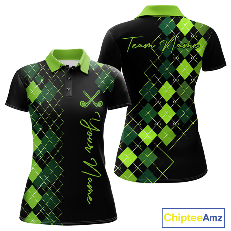 Womens Golf Polo Shirt Argyle Pattern Golf Shirts For Womens Funny White Green Golf Gifts NHT788