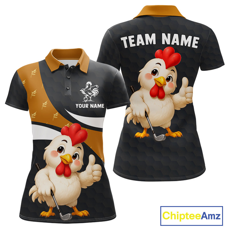 Funny Chicken Golf Polo Shirt Personalized Custom Name Rooster Golfer Polo For Womens