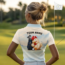 Load image into Gallery viewer, Funny Chicken Golf Polo Shirt Personalized Custom Name Blue Golf Polo For Womens NHT949