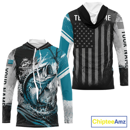 Personalized Bass Fishing Shirts Long Sleeve Hooded, Patriotic American Flag Fishing Jersey 