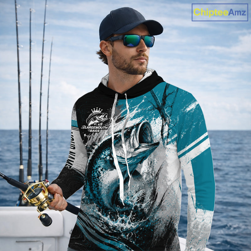 Personalized Bass Fishing Shirts Long Sleeve Hooded, Patriotic American Flag Fishing Jersey 