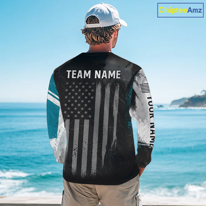 Personalized Bass Fishing Shirts Long Sleeve, Patriotic American Flag Fishing Jersey 