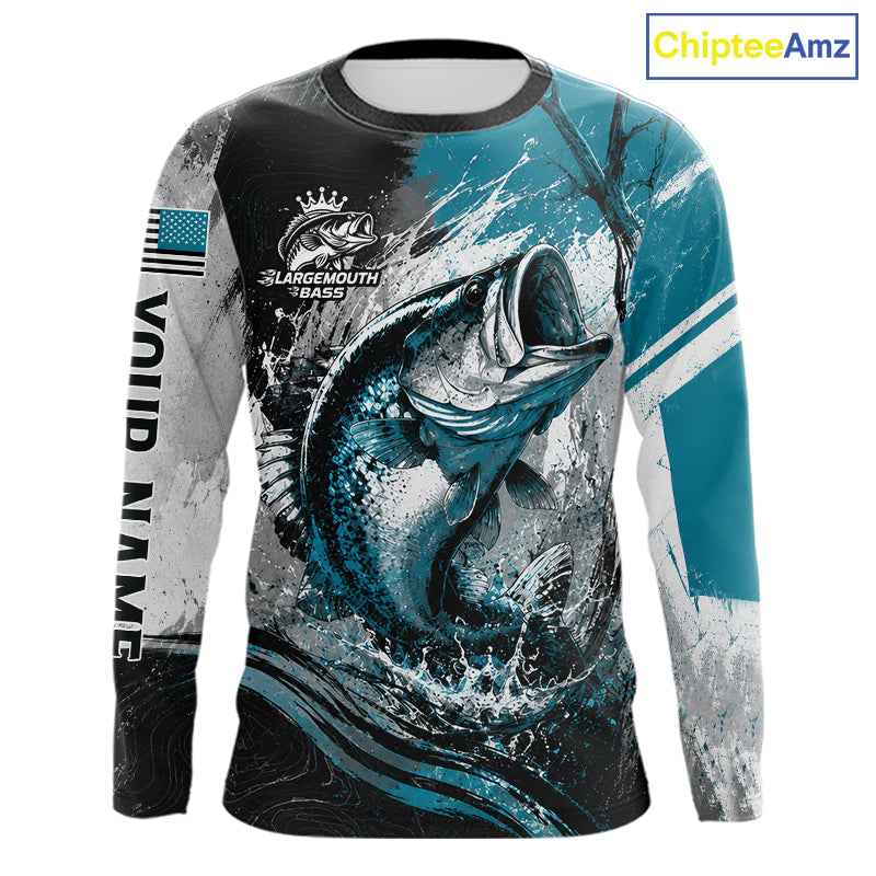 Personalized Bass Fishing Shirts Long Sleeve, Patriotic American Flag Fishing Jersey 