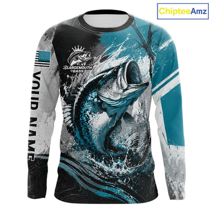 Personalized Bass Fishing Shirts Long Sleeve, Patriotic American Flag Fishing Jersey 