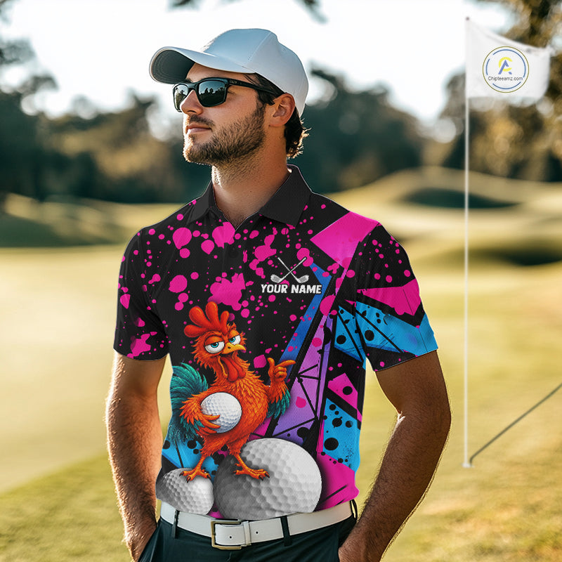Personalized Rooster Men Golf Polo Shirt Funny Chicken Custom Team Name Golf Jersey NHT1253