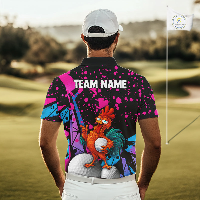 Personalized Rooster Men Golf Polo Shirt Funny Chicken Custom Team Name Golf Jersey NHT1253