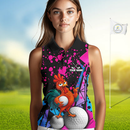 Personalized Rooster Women Sleeveless Golf Polo Shirt Funny Chicken Custom Team Name Golf Jersey NHT1253