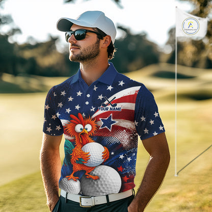 American Flag Funny Chicken Men Golf Polo Shirt Personalized Custom Team Name Golf Gift NHT1254