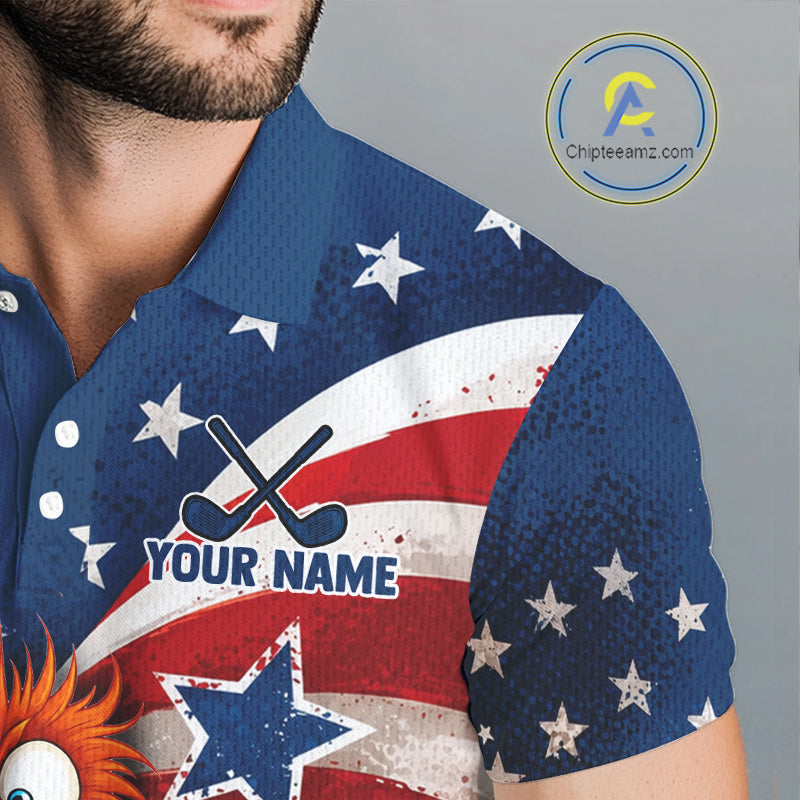 American Flag Funny Chicken Men Golf Polo Shirt Personalized Custom Team Name Golf Gift NHT1254