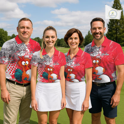 Personalized Funny Chicken Golf Polo Shirt Custom Team Name Golf Gift For Women Red NHT1255