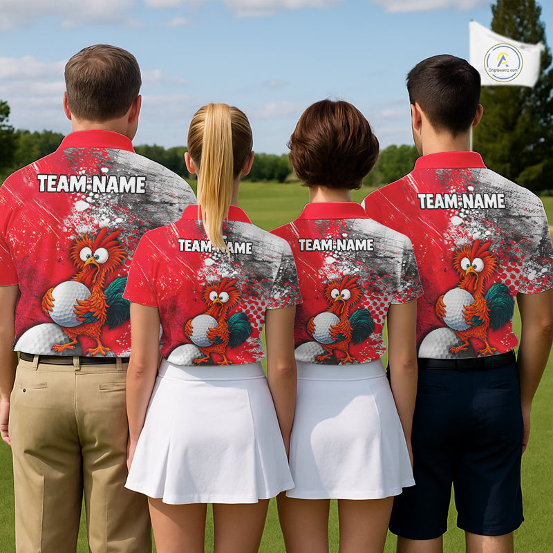 Personalized Funny Chicken Golf Polo Shirt Custom Team Name Golf Gift For Women Red NHT1255