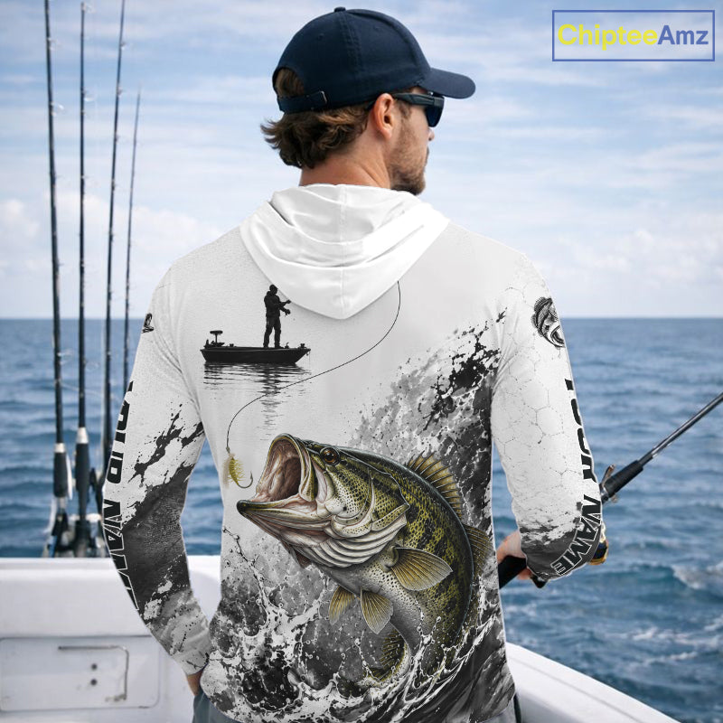 Largemouth Bass Fishing Long Sleeve Hooded Shirt Fisherman Boat DNA Art Graphic For Anglers For Men