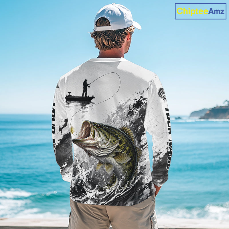 Largemouth Bass Fishing Long Sleeve Shirt Fisherman Boat DNA Art Graphic For Anglers For Men