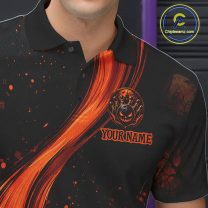 Personalized Halloween Bowling 1/4 Zip Polo Shirt For Men - Scary Pumpkin Team Name Jersey NHT1274