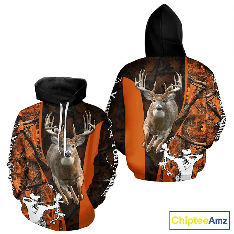 Orange Bow Hunting Deer Camouflage Personalized Hunting Shirt, Hoodie Hunting Shirt For Men NHT318