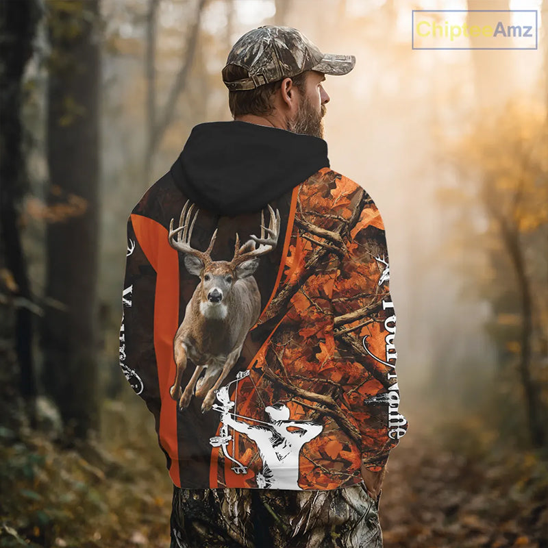Orange Bow Hunting Deer Camouflage Personalized Hunting Shirt, Hoodie Hunting Shirt For Men NHT318