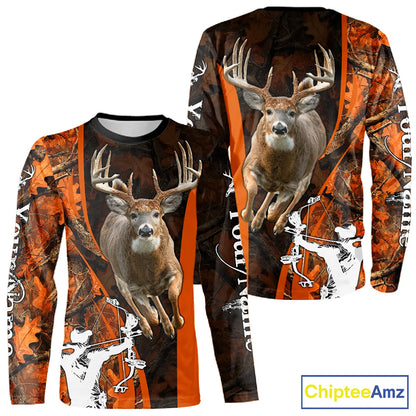 Orange Bow Hunting Deer Camouflage Personalized Hunting Shirt, Hoodie Hunting Shirt For Men NHT318