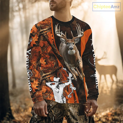 Orange Bow Hunting Deer Camouflage Personalized Hunting Shirt, Hoodie Hunting Shirt For Men NHT318
