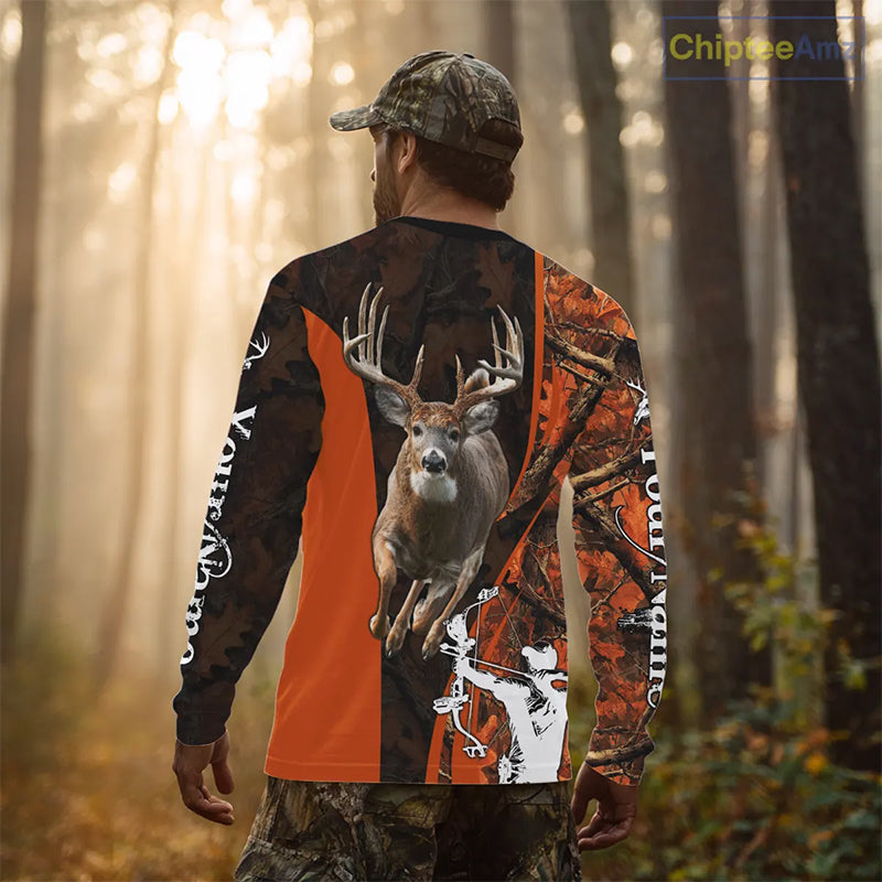 Orange Bow Hunting Deer Camouflage Personalized Hunting Shirt, Hoodie Hunting Shirt For Men NHT318