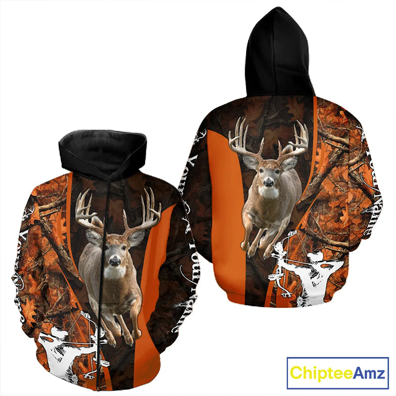 Orange Bow Hunting Deer Camouflage Personalized Hunting Shirt, Hoodie Hunting Shirt For Men NHT318