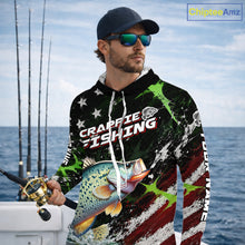Load image into Gallery viewer, Best Crappie Fishing Shirts Long Sleeve Hooded American Flag Patriotic Custom Name Fishing Jersey NHT966