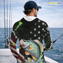Load image into Gallery viewer, Best Crappie Fishing Shirts Long Sleeve Hooded American Flag Patriotic Custom Name Fishing Jersey NHT966