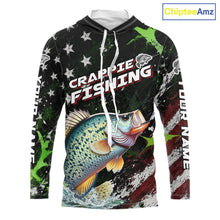 Load image into Gallery viewer, Best Crappie Fishing Shirt Long Sleeve Hooded American Flag Patriotic Custom Name