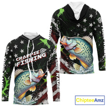 Load image into Gallery viewer, Best Crappie Fishing Shirt Long Sleeve Hooded American Flag Patriotic Custom Name