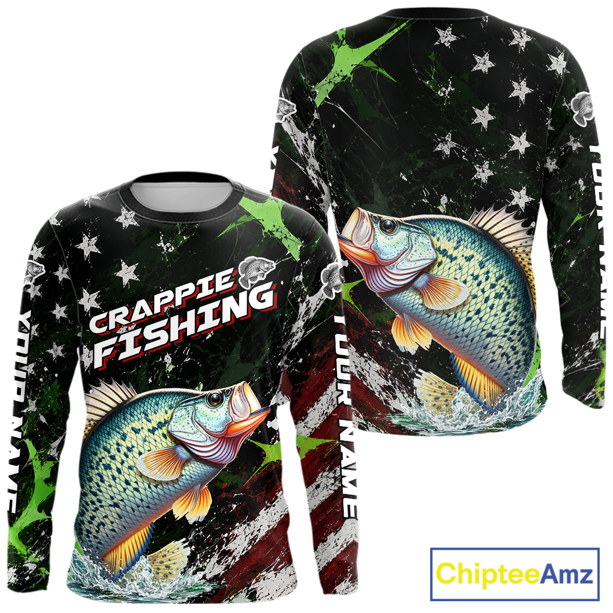 Best Crappie Fishing Shirt Long Sleeve American Flag Patriotic Custom Name