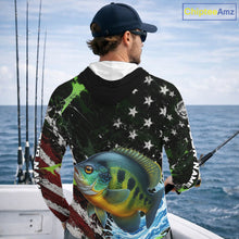 Load image into Gallery viewer, Best Bluegill Fishing Shirts Long Sleeve Hooded American Flag Patriotic Custom Name Fishing Jersey NHT968
