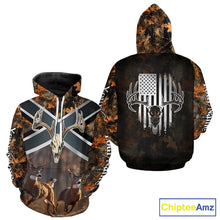 Load image into Gallery viewer, Hunting Shirt with Running Deer Design US Flag - Orange Camo Custom Name 3D Print NHT329