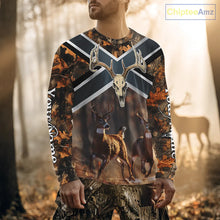 Load image into Gallery viewer, Hunting Shirt with Running Deer Design US Flag - Orange Camo Custom Name 3D Print NHT329