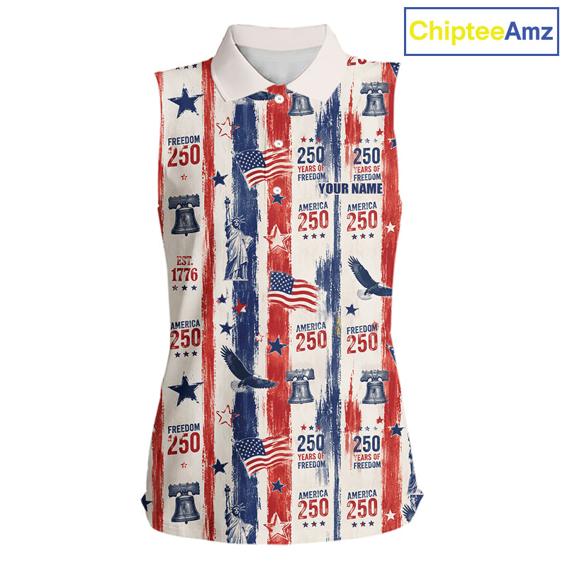 Custom America 250Th Anniversary Polo - Vintage Patriotic USA Flag Personalized Performance Jersey NHT982 - Women's Sleeve...